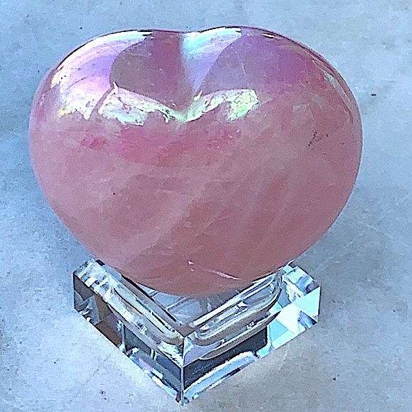 ROSE QUARTZ OPALESCENT HEART HEALING STONE NEW PUFFED - Picture 7 of 7